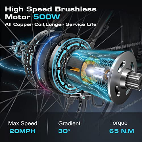 Vivi Electric Bike, 27.5" Electric Bike for Adults 500W(Peak 750W) Ebike 21.7MPH Electric Mountain Bike with 48V 499.2WH Battery, Up to 50 Miles, Cruise Control, 21 Speed Adult Electric Bicycles