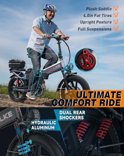 W Wallke Folding Electric Bike for Adults, 2000W Dual Motor, 48V 40Ah/60Ah Long Range Ebike, 20 inch Fat Tire Electric Bicycles for Delivery/Full Suspension/34MPH/AWD E-bike