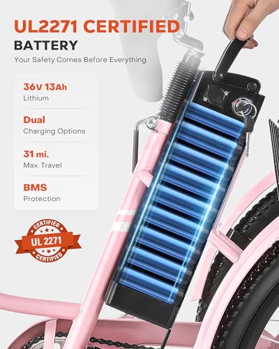 Viribus Electric Tricycle for Adults, 350W Electric Trike 7 Speed with UL 36V 13Ah Battery, 3 Wheel Electric Bikes for Adults with Dual Chains, E Trikes for Women Men Seniors, 330 lb. 24 26 inch