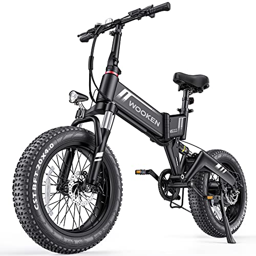Wooken Electric Bike, 20''X4.0 Fat Tire Electric Bike for Adults,500W(Peak 750W) Foldable Electric Bike with 48V 10Ah Battery,Professional 7 Speed,Shock Absorber, 20MPH Ebike for Mountain Beach Snow