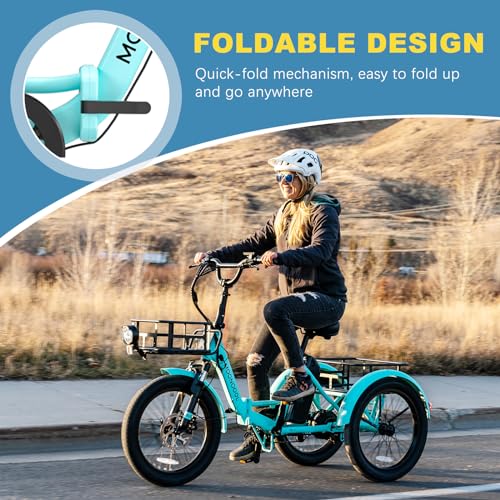 NAIZEA Folding Electric Bike, 20'' Fat Tire Electric Trike for Adults, 500W Folding Electric Bike Folding Ebike Adult Electric Tricycle, Motorized Tricycle Adult Electric Three Wheels Bicycle