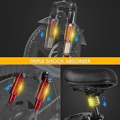 X7 Folding Electric Bike for Adults 20Ah Battery 400W Motor 20MPH 14 Inch Tire Mini Ebike for Teens Seniors Urban City Commuter Electric Bicycle for Women with Rear Bag