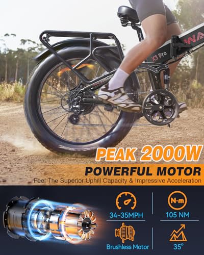 W Wallke X3 Pro Electric Bike 2000W Dual Motor/1200W Full Suspension 1056WH Foldable 26 Inch Fat Tire Mountain Ebikes Adults 34-35MPH Fast Electric Bicycle APP Control/Smart Display, UL2849 Certified