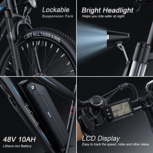 Wooken Electric Bike for Adults with Peak 750W Motor, 27.5'' Ebike with 48V 499WH Removable Battery, Up to 55Miles Electric Mountain Bike, 21.6MPH Adults Electric Bicycle with LCD Display, 21 Speed