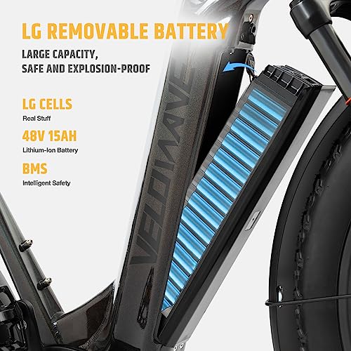 VELOWAVE Electric Bike 26" Fat Tire Ebike Electric Bike for Adults with 750w (Peak 1000W) Brushless Motor 48V 15AH Removable LG Cell with Lock& Bell