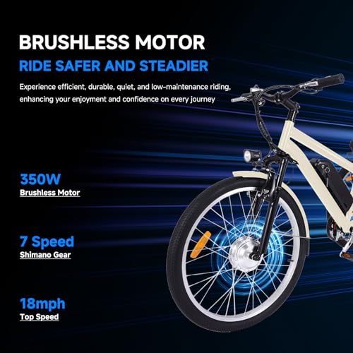 26 Inch 24 Inch Adult Electric Tricycle 3 Wheel Mountain Electric Bicycle with Basket, 350W Brushless Motor, 36V 10Ah Removable Battery, 7 Speed Ebike Trike for Men Women