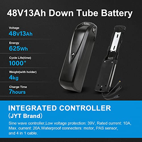 YOSE Power 26 inch e-bike conversion kit 48V500W rear motor with 48V13Ah lithium battery and rear wheel 6S/7S/8S/9S Cassette /Screwed pinion, integrated controller, LED display, pedal sensor electric bike hub motor