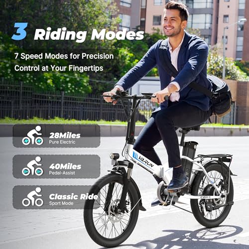 VARUN Electric Bike - Peak 750W Folding Ebike for Adults Up to 40 Miles 20MPH, 48V Removable Lithium-Battery, Stylish 20" Foldable Electric Bicycle Commuter for Women & Men