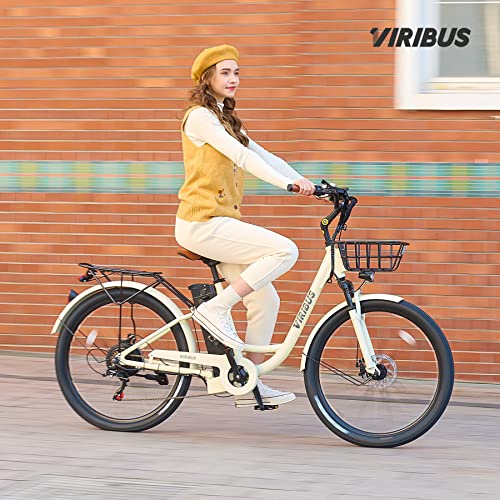 Viribus Electric Bike for Women, 500W (Peak 750W) 48V 13AH City Ebikes for Adults with Basket, Rack, Suspension, Aluminum Frame, Cruiser Commuter E Bike for Women, Step Through Electric Bike