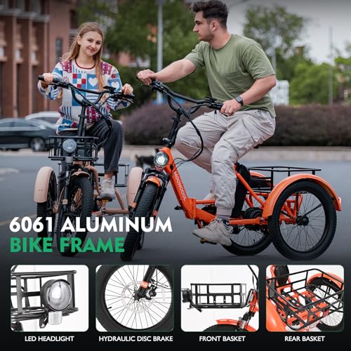 MOONCOOL Electric Trike, Electric Tricycle for Adults, 20" Folding 3 Wheels Electric Bicycle Bikes, 48V 500W Motorized Electric Ebike with Aluminum Frame, Removable Battery and Basket