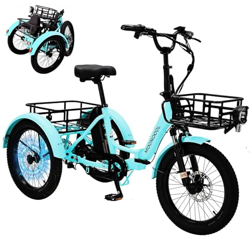 DoCred Electric Tricycle for Adults, 500W 48V Folding Electric Trike, 3 Wheels Electric Bicycle, Aluminum Frame Electric Tricycle with Large Basket and Removable Battery for Women Men