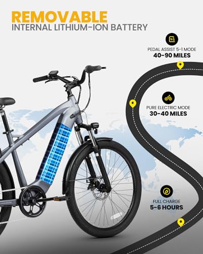 VEEFA M2 Electric Bike for Adults 27.5” Ebike with 750W Peak Motor Up to 20MPH, 80 Miles Max Range by 48V Built-in Removable Battery, 5 Pedal-Assist Levels, UL2849 Certified, Suitable for Commuting