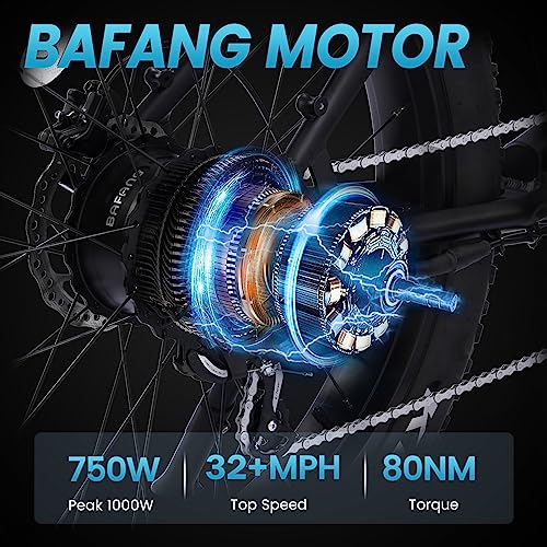 VELOWAVE Electric Bike for Adults 750W BAFANG Motor 28MPH Mountain Ebike 48V 15Ah Removable LG Cells Battery 26'' Fat Tire E Bike Shimano 7-Speed