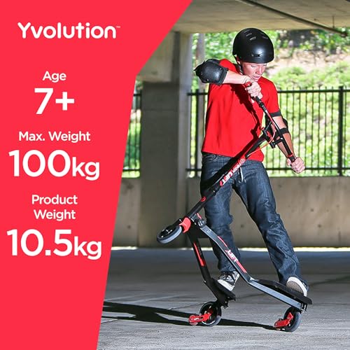 Yvolution Fliker Wiggle Scooter 3 Wheels Foldable Drift Scooter Self-Propelling Drifting Scooter for Adults and Kids Ages 9+ Years Old