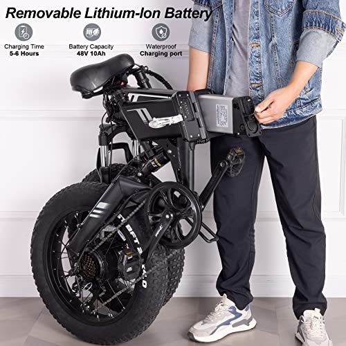 Wooken Electric Bike, 20''X4.0 Fat Tire Electric Bike for Adults,500W(Peak 750W) Foldable Electric Bike with 48V 10Ah Battery,Professional 7 Speed,Shock Absorber, 20MPH Ebike for Mountain Beach Snow