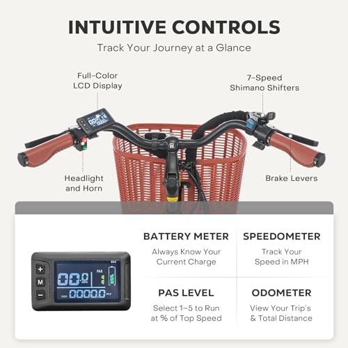 Viribus Electric Bike for Adults, Step Through Womens Electric Bikes, City Commuter Ebike 350W(Peak 500W) 7 Speed with 36V 13Ah Battery, Lightweight Aluminum Frame, Womens E Bike 26 inch