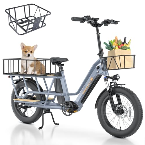 Wagen Electric Bike for Adults, 1000W Cargo E Bike with 48V 15.6+10.4AH Dual Battery, 28MPH 120Miles Step-Thru Design E Bike for Adults, 20" Fat Tire Cargo Electric Bicycle