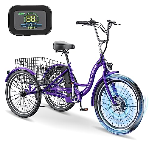 NAIZEA Electric Tricycle Adult Electric Bicycles, 350W 36V Electric Trike, 24" 26" 3 Wheel Electric Bike Ebike E Bicycle with Removable Battery, Motorized Trike with Basket for Women Men