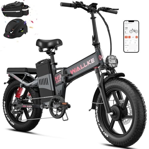 W Wallke Folding Electric Bike for Adults, 2000W Dual Motor, 48V 40Ah/60Ah Long Range Ebike, 20 inch Fat Tire Electric Bicycles for Delivery/Full Suspension/34MPH/AWD E-bike