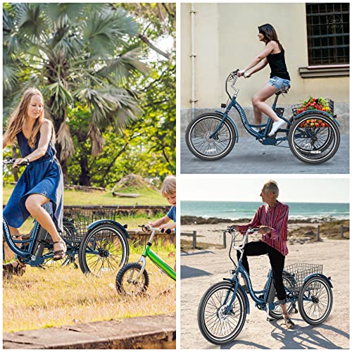 H&ZT 7 Speed Electric Trike Tricycle, 350W 10AH 15MPH 36V Lithium Battery UL Certified, 24" / 26" Electric 3 Wheel Bikes for Adults