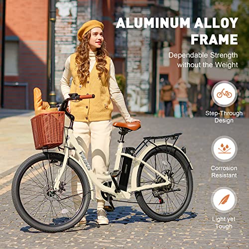 Viribus Electric Bike for Adults, Step Through Womens Electric Bikes, City Commuter Ebike 350W(Peak 500W) 7 Speed with 36V 13Ah Battery, Lightweight Aluminum Frame, Womens E Bike 26 inch