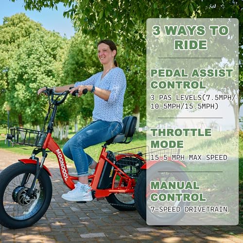 20" 24" 26" 3 Wheel Electric Bike for Senior, 350W/500W Adults Electric Tricycle Trike, Three Wheel Ebike E Bicycle with Removable Battery, Motorized Trike with Basket for Women Men