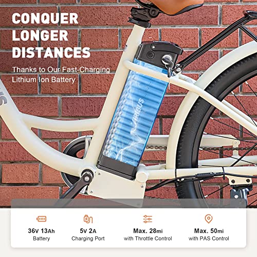 Viribus Electric Bike for Adults, Step Through Womens Electric Bikes, City Commuter Ebike 350W(Peak 500W) 7 Speed with 36V 13Ah Battery, Lightweight Aluminum Frame, Womens E Bike 26 inch