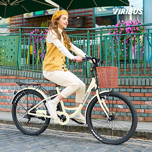 Viribus Electric Bike for Adults, Step Through Womens Electric Bikes, City Commuter Ebike 350W(Peak 500W) 7 Speed with 36V 13Ah Battery, Lightweight Aluminum Frame, Womens E Bike 26 inch