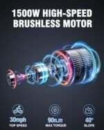 2 Seater Electric Bike for Adults,1500/1000W 30MPH 30-70Miles 48V 15AH Removable Battery Ebike 20" x 4.0 Fat Tire Beach Mountain Commuting Electric Bicycles W/Fork Suspension UL2849 - Image 2