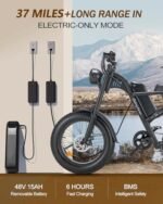 1500W Full Suspension Moped Style Ebike, 20" Fat Tire Electric Bike Up to 28MPH & 75 Miles, 15.6AH/31.2AH Removable Battery, All-Terrain Offroad E Bike for Mountains, Snow, Sand, Road - Image 4