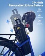 Urban Go 26" Electric Bike, 18.6MPH Max Speed & 35 Miles Range (PAS), 500W Peak Motor & 374.4Wh Removable Battery, Electric Bicycle with Front Suspension, E-Bike for Adults with Rear Rack, Blue - Image 2