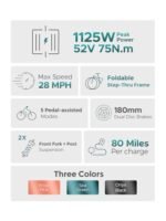 ENGWE 1125W Electric Bike for Adults | 52V 13Ah Removable Battery | Max Range 68Miles & 28MPH | 75Nm Torque | 20''×3.0'' Fat Tire Ebike for Urban Commuters (L20 2.0, Green, No Basket) - Image 2