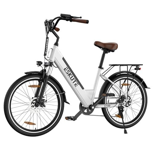 Version 1.0.0 ESKUTE C100 Electric Bike for Adults, 500W Peak Motor, Up to 40Miles Range, 26" Step-Thru Electric City Bike with 7-Speeds and Front Suspension - Image 1