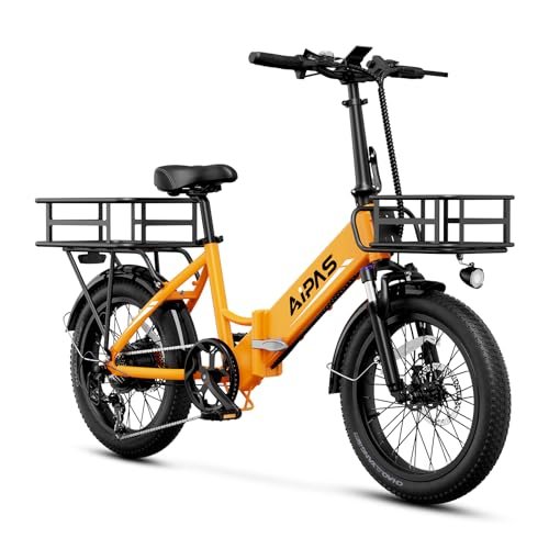 Version 1.0.0 A2 Folding Electric Bike, 20'' Fat Tire Electric Bike with 750W Motor, 48V Removable Battery, 28MPH Max Speed, 45 Mile Range, Step-Through Frame and 7-Speed with 2 Baskets - Image 1