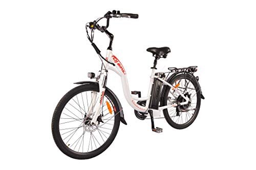 Version 1.0.0 DJ City Bike 750W 48V 13Ah Step-Thru Power Electric Bicycle, Pearl White, LED Bike Light, Fork Suspension and Shimano Gear - Image 1