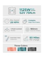 ENGWE L20 2.0 1125W Motor Peak, Upgraded Folding Electric Bike for Adults, 20*3.0" Fat Tire Step-Thru Ebike, 52V13Ah 68Miles Long Range 28MPH 75N.m Torque Urban Commuter,7-Speed Gear,No Front Basket - Image 4