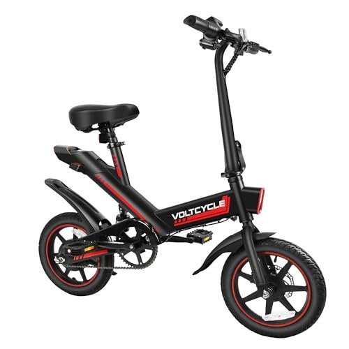 Version 1.0.0 Electric Bike, Electric Bicycle with 18.6MPH Electric Bikes for Adults Teens E Bike with Pedals, 14" Waterproof Folding Mini Bikes with 374.4WH Battery, Dual Disc Brakes - Image 1
