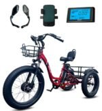 EMOJO Fully Assembled Caddy Pro 500W 20 x 4.0 Inch Fat Tire Electric Tricycle for Adults Hydraulic Disk Brakes Ebike Trike 7 Speed Pedal Assist 3 Wheel Electric Bike with 48V 15.6Ah Battery (Red)