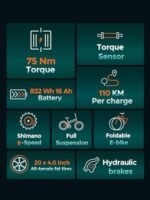 ENGWE Engine Pro 2.0 1200W Peak Power 75N.m Torque Sensor Ebike, 4.0 * 20” Fat Tire Folding Electric Bike for Adults, 52V 16AH Battery Up to 28MPH 68Mile Long Range, Full Suspension All Terrain - Image 4