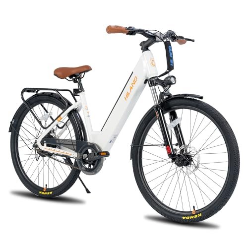Version 1.0.0 HH HILAND Electric Bike for Adults with 500W Motor, 26 Inch Men Women Commuter EBikes, 20MPH Electric Bicycle, Front Suspension, Step Through, White - Image 1