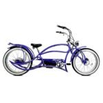 Tracer Beyond Pro 26'' Classic Stretch Chopper EBike with Spring Suspension Classical Fork, disc Brake and hi-Rise Steel Handlebar (Blue)