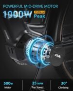 Electric Bike for Adults 1000W Peak 150N.M Mid-Drive with Torque Sensor, 27.5" Dual Suspension Ebikes for Adults, 672Wh Removable Battery up to 50 Miles, 7-Speed Step-Over City Ebike - Image 2