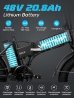 Electric Bike for Adults, 20.8Ah Removable Battery, Folding E-Bike with 750W Motor, 75+Miles Long Range, 4-6Hours Fast Charging, 7 Speed 20 x 4.0 Fat Tire Electric Horn, Class 2 Ebike - Image 2