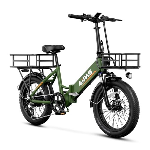 Version 1.0.0 A2 Folding Electric Bike, 20'' Fat Tire Electric Bike with 750W Motor, 48V Removable Battery, 28MPH Max Speed, 45 Mile Range, Step-Through Frame and 7-Speed with 2 Baskets - Image 1