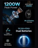 ENGWE X26 Fat Tire Electric Bike, 1200W(Peak) Motor Ebike for Adults,95 Miles 31MPH 26'' Mountain Ebike，48V19.2A(29.2Ah-Dual Battery Option),All Terrain - Image 4