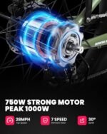 VEEFA Electric Bike for Adults 750W/Peak 1000W Motor 48V 13AH Removable Battery Electric Bicycle 26" x 4.0" Fat Tire Mountain Ebike 28MPH E Bike 7-Speed UL 2849 Certified - Image 2