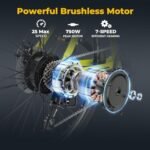 Jasion EB5 Plus 750W Peak Electric Bike for Adults, 27.5" MTB Commuting Ebike, 20 MPH 480Wh Removable Battery Electric Mountain Bike with Front Fork Suspension - Image 4