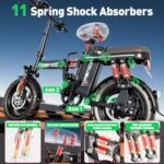 Electric Bike, 25MPH/30MPH 1000W/1200W Electric Bike for Adults, Up to 45Miles Adult Electric Bicycles with 2 Seats, 14''/16'' Tire Folding Ebike for Commuter with Full Shock Absorption System - Image 4