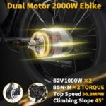 52V 23Ah 2000W Dual Motor Electric Bike for Adults, 37MPH 87Miles, Hydraulic Disc Brake Bicycle, 26" Fat Tire Off Road Snow Mountain Ebike, 7-Speed Pedal Assist, Commuter E-Bike for Men/Women - Image 2