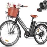 ANCHEER 26'' Electric Bike for Adults, Peak 750W Low Frame Electric City Bike with 48V/374Wh Battery, Up to 50Miles Step Through Commuter Ebike/Electric Bicycle with Basket, LCD Display